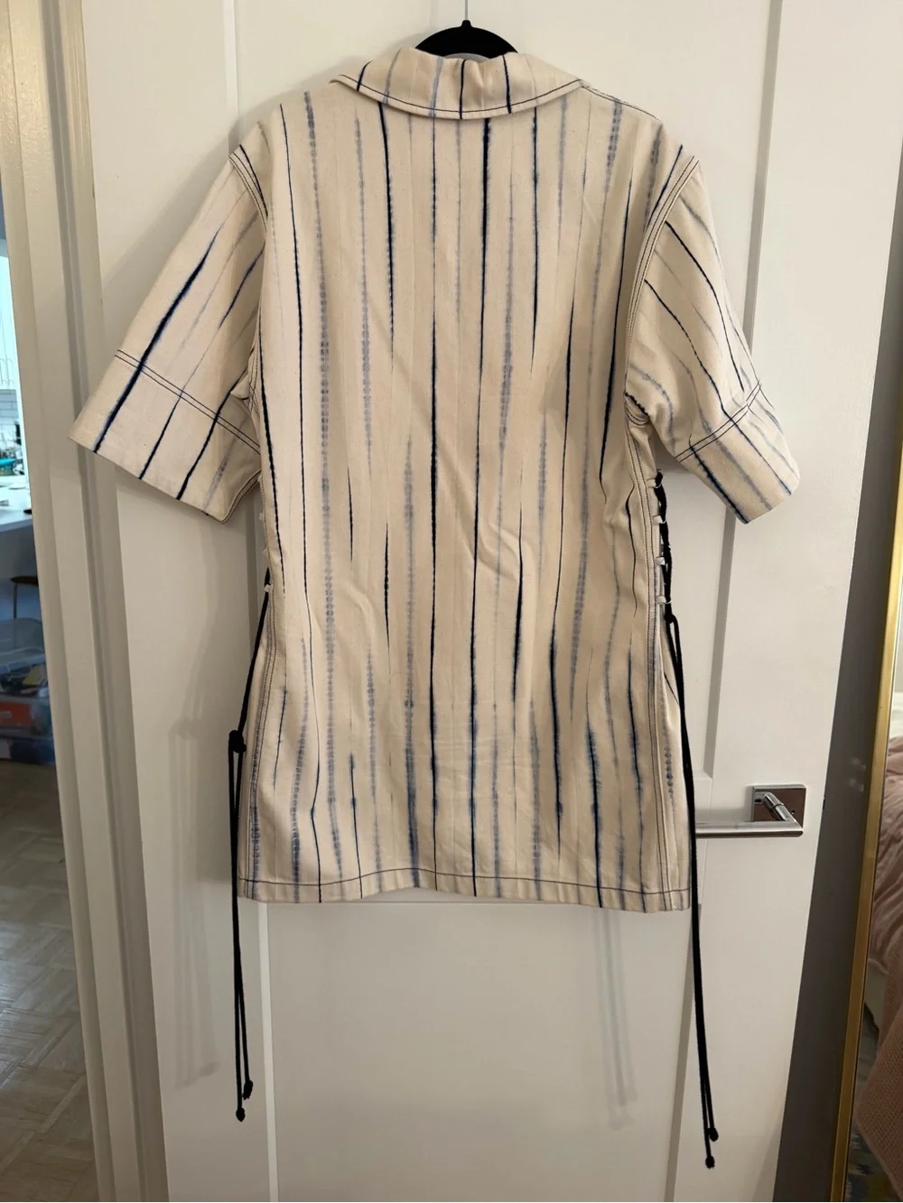 Tory Burch Blue and White Tie-Dye Denim Mini Shirt Dress Size 6